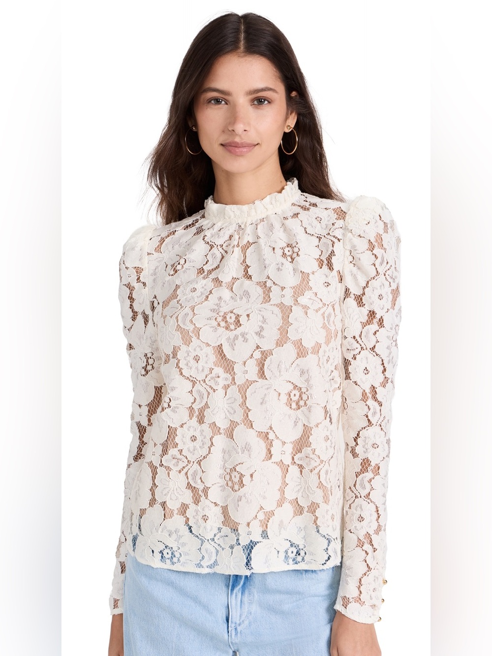 WAYF Emma Puff Sleeve Lace Top
